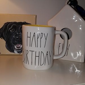 Rae Dunn "HAPPY BIRTHDAY" mug with yellow interior